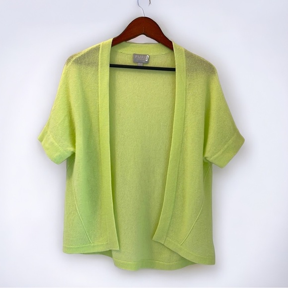 Pure Collection Cashmere Sweater Cardigan Women’s Size 8/10 Medium Chartreuse - Picture 1 of 11
